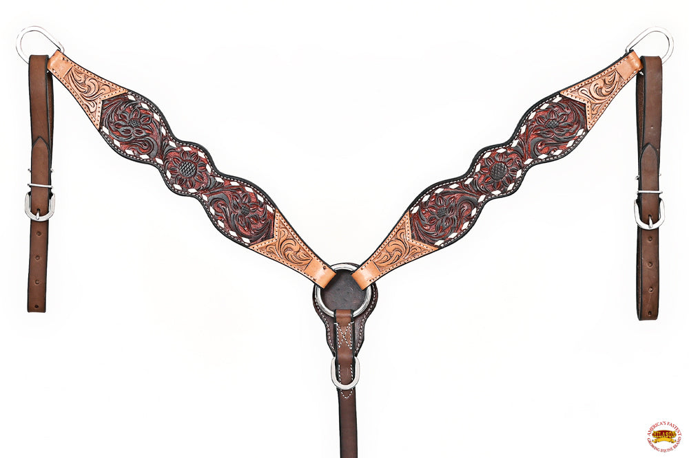 HILASON Western Horse Headstall Breast Collar Leather Brown