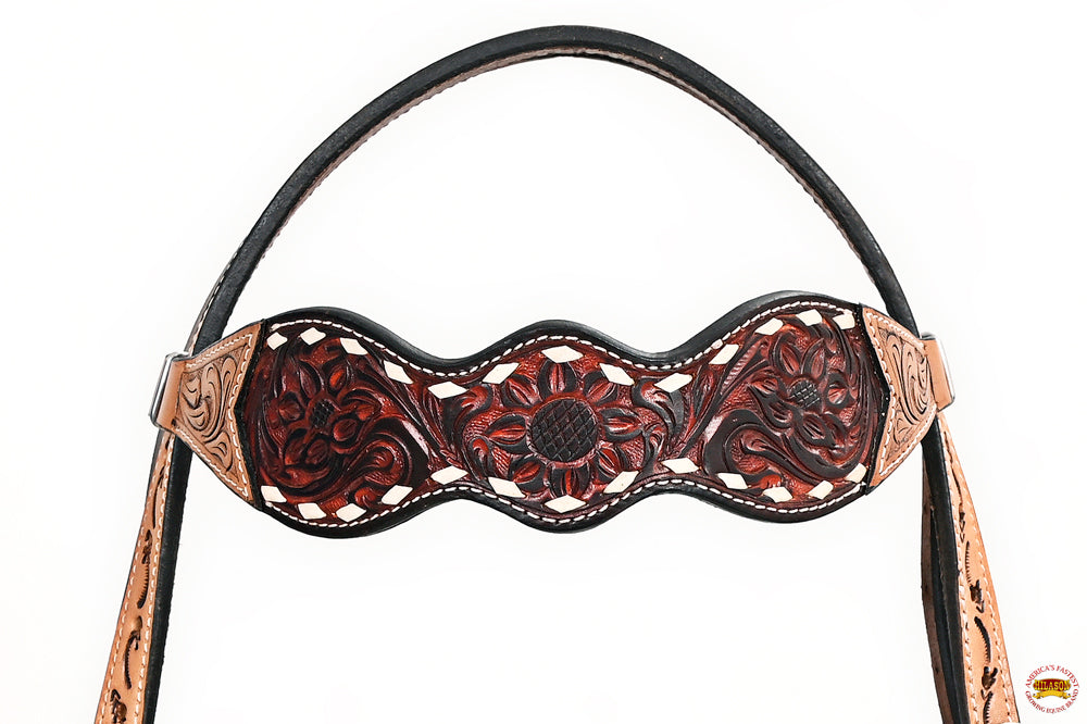 HILASON Western Horse Headstall Breast Collar Leather Brown
