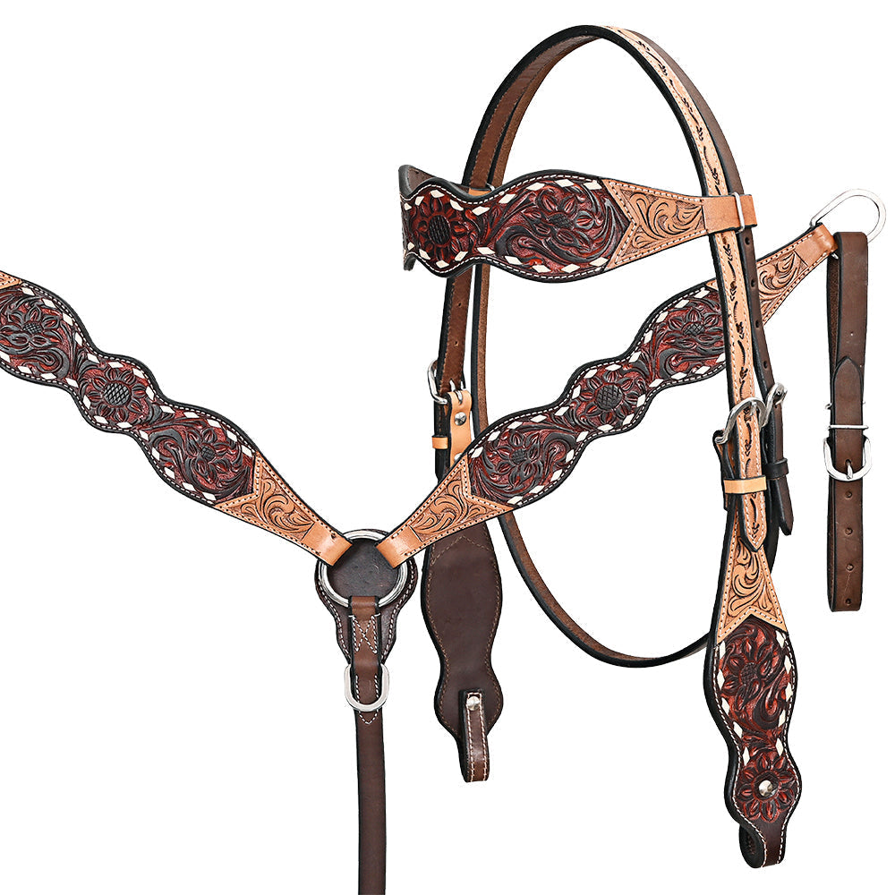 HILASON Western Horse Headstall Breast Collar Leather Brown