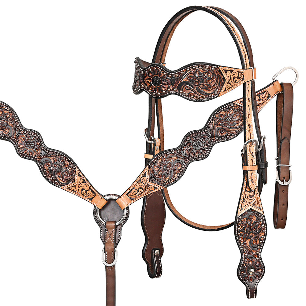 HILASON Western Horse Headstall Breast Collar Leather Brown