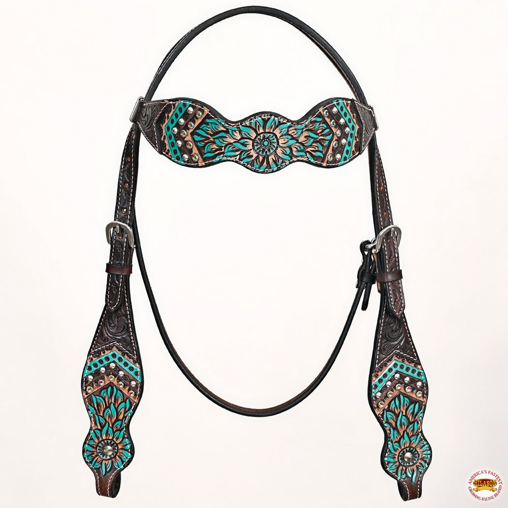 Hand-Carved Leather Western Headstall And Breast Collar Set For Training And Showing