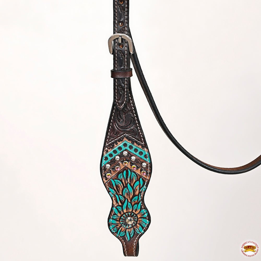 Hand-Carved Leather Western Headstall And Breast Collar Set For Training And Showing