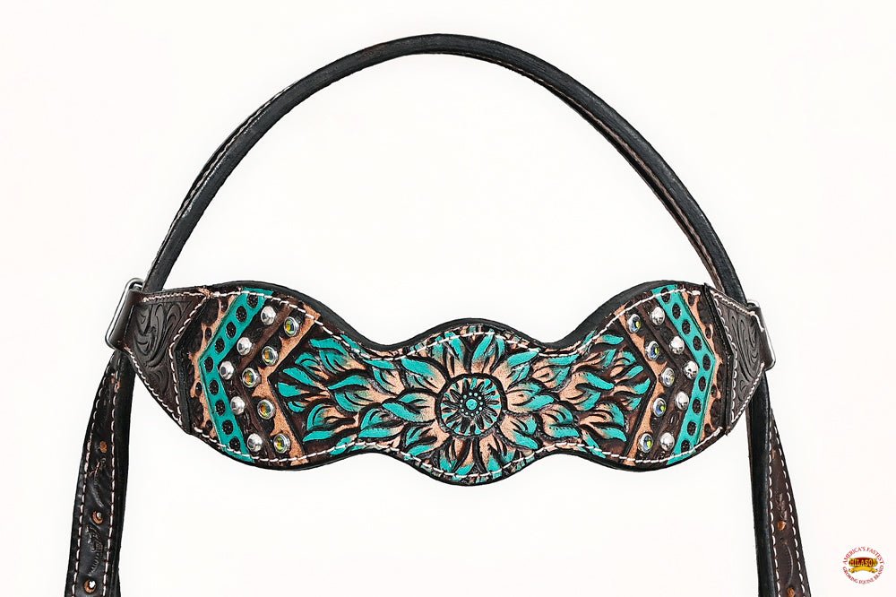 Hand-Carved Leather Western Headstall And Breast Collar Set For Training And Showing