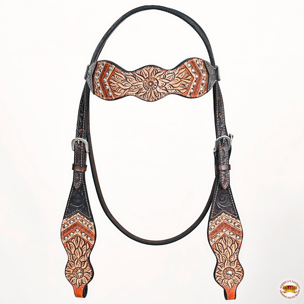Hand-Carved Leather Western Headstall And Breast Collar Set For Training And Showing