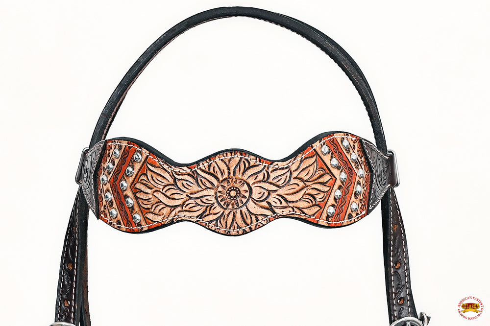 HILASON Western Horse Floral Headstall Breast Collar Set American Leather Brown | Tack for Horses