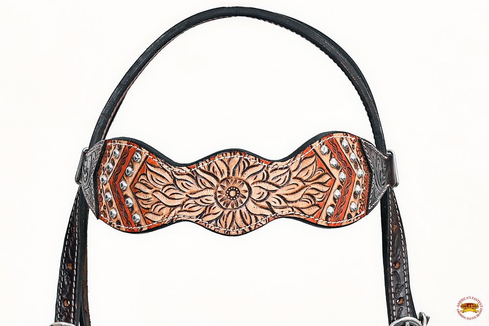 Hand-Carved Leather Western Headstall And Breast Collar Set For Training And Showing