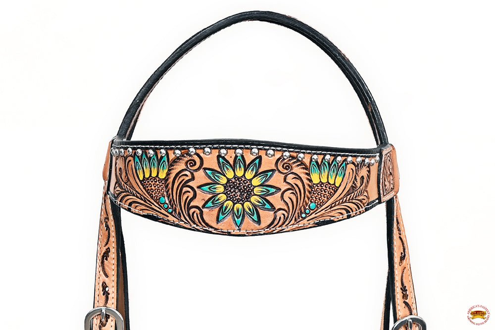 Hand-Carved Leather Western Headstall And Breast Collar Set For Training And Showing