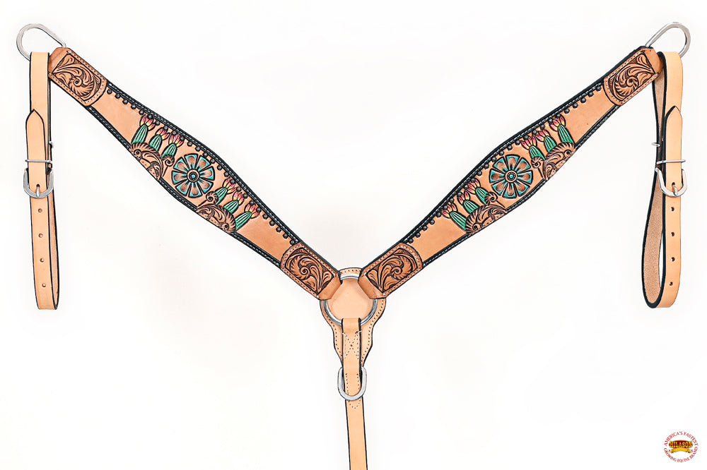 HILASON Western Horse Floral Headstall Breast Collar Set American Leather Tan | Tack for Horses