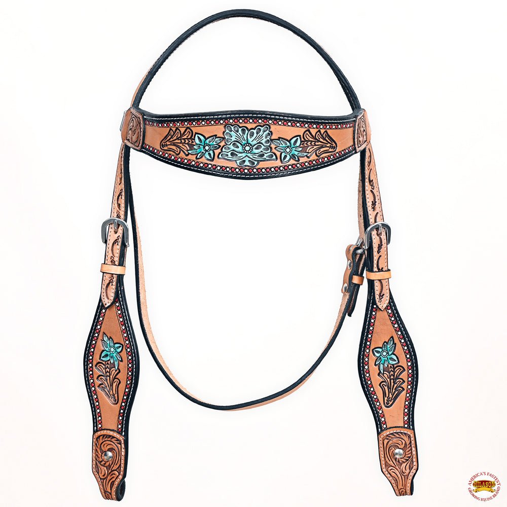 HILASON Western Horse Headstall & Breast Collar American Leather Floral Carving