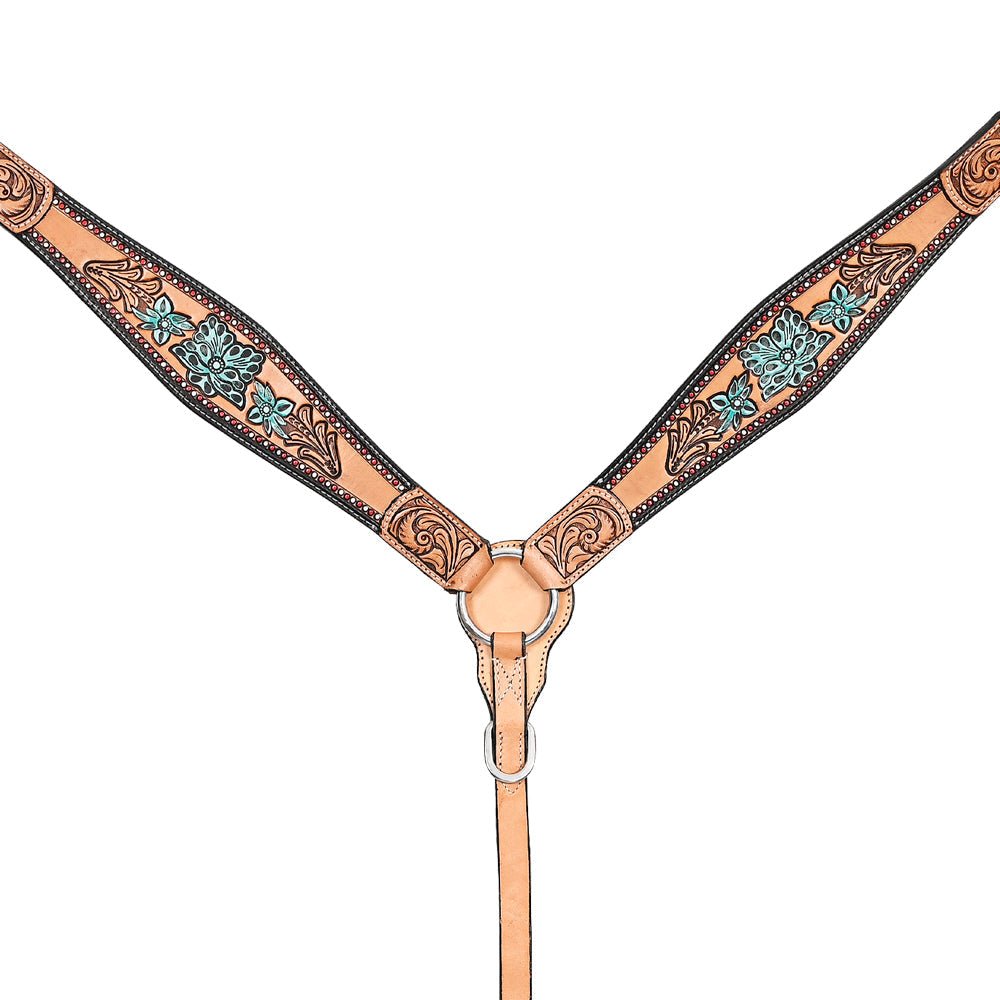 HILASON Western Horse Headstall & Breast Collar American Leather Floral Carving