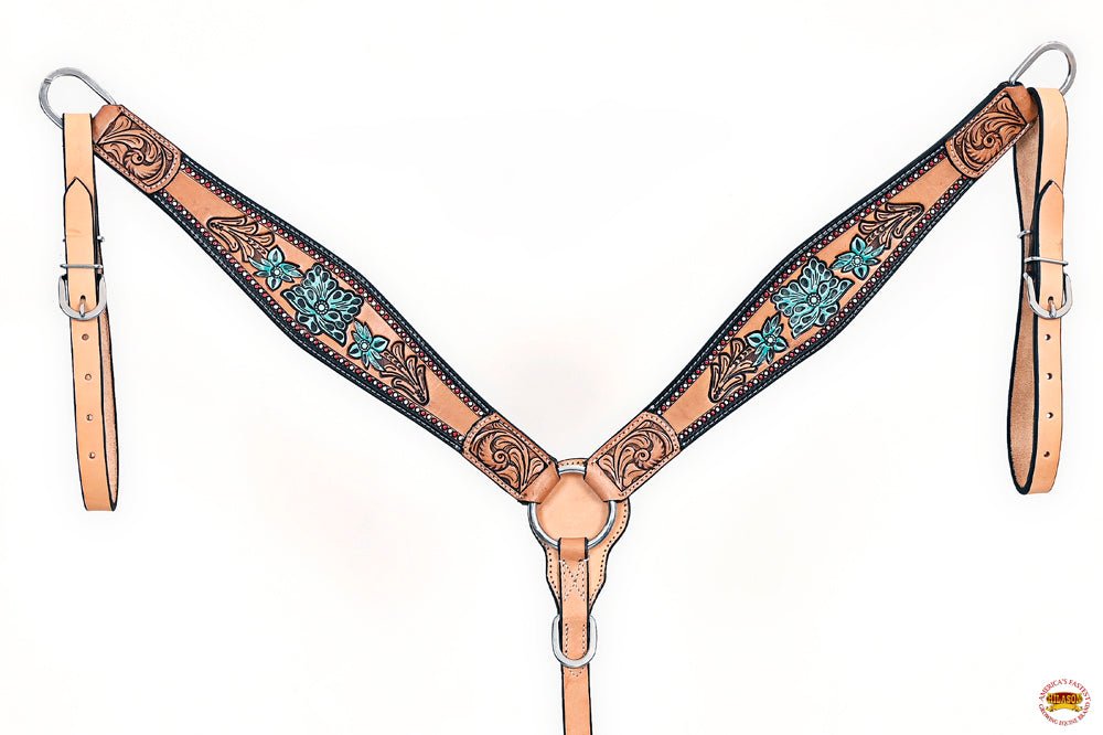 HILASON Western Horse Headstall & Breast Collar American Leather Floral Carving