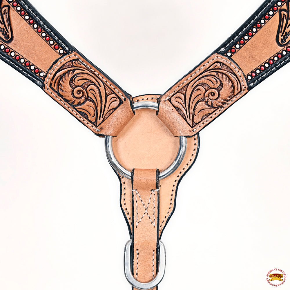 HILASON Western Horse Headstall & Breast Collar American Leather Floral Carving