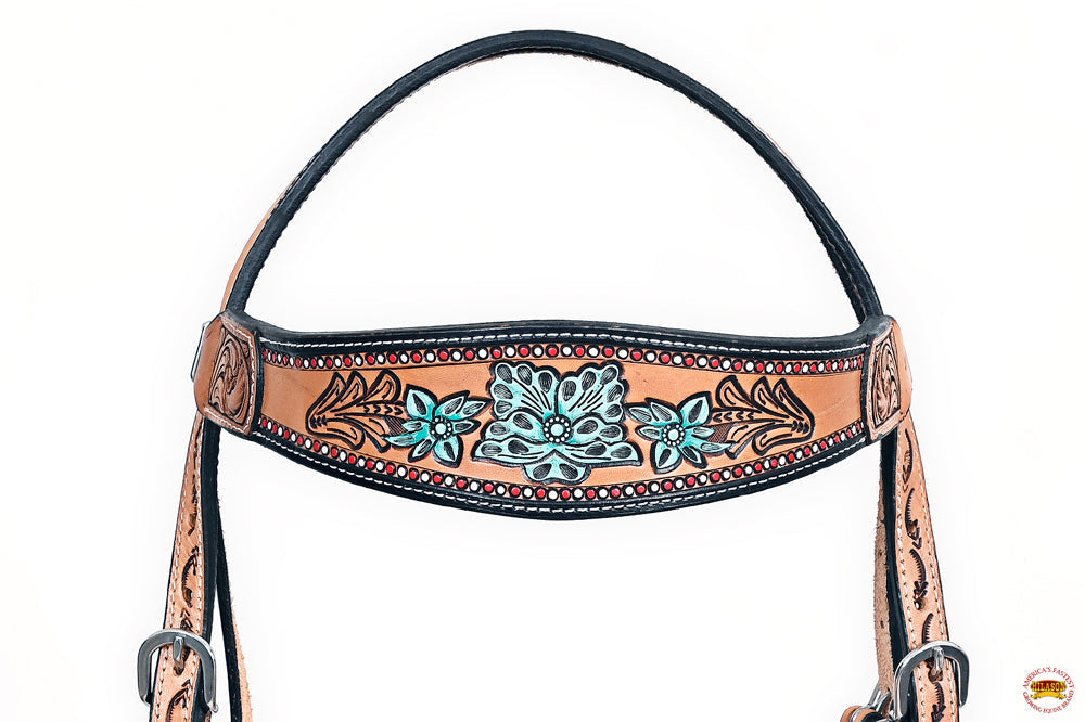 HILASON Western Horse Headstall Breast Collar Leather Tan