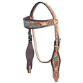 HILASON Western Horse Floral Headstall Breast Collar Set American Leather Tan with Turquoise | Tack for Horses