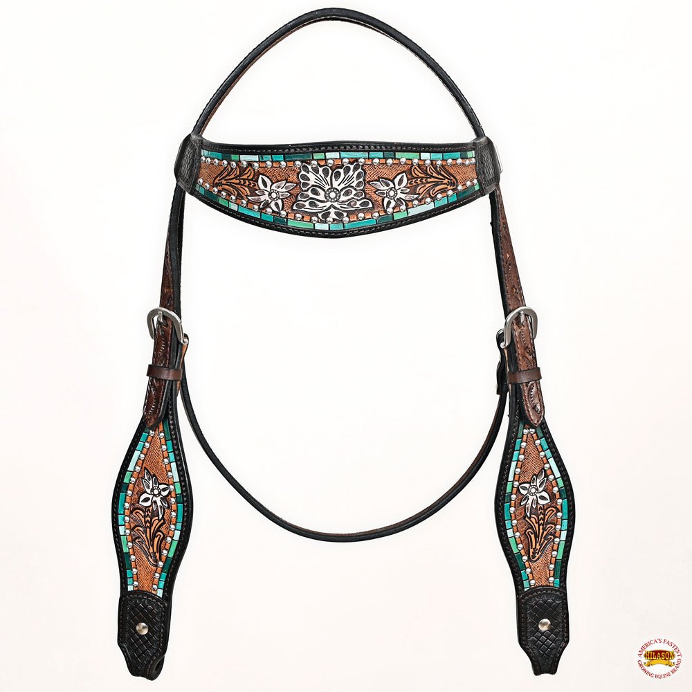 HILASON Western Horse Headstall & Breast Collar American Leather Floral Carving