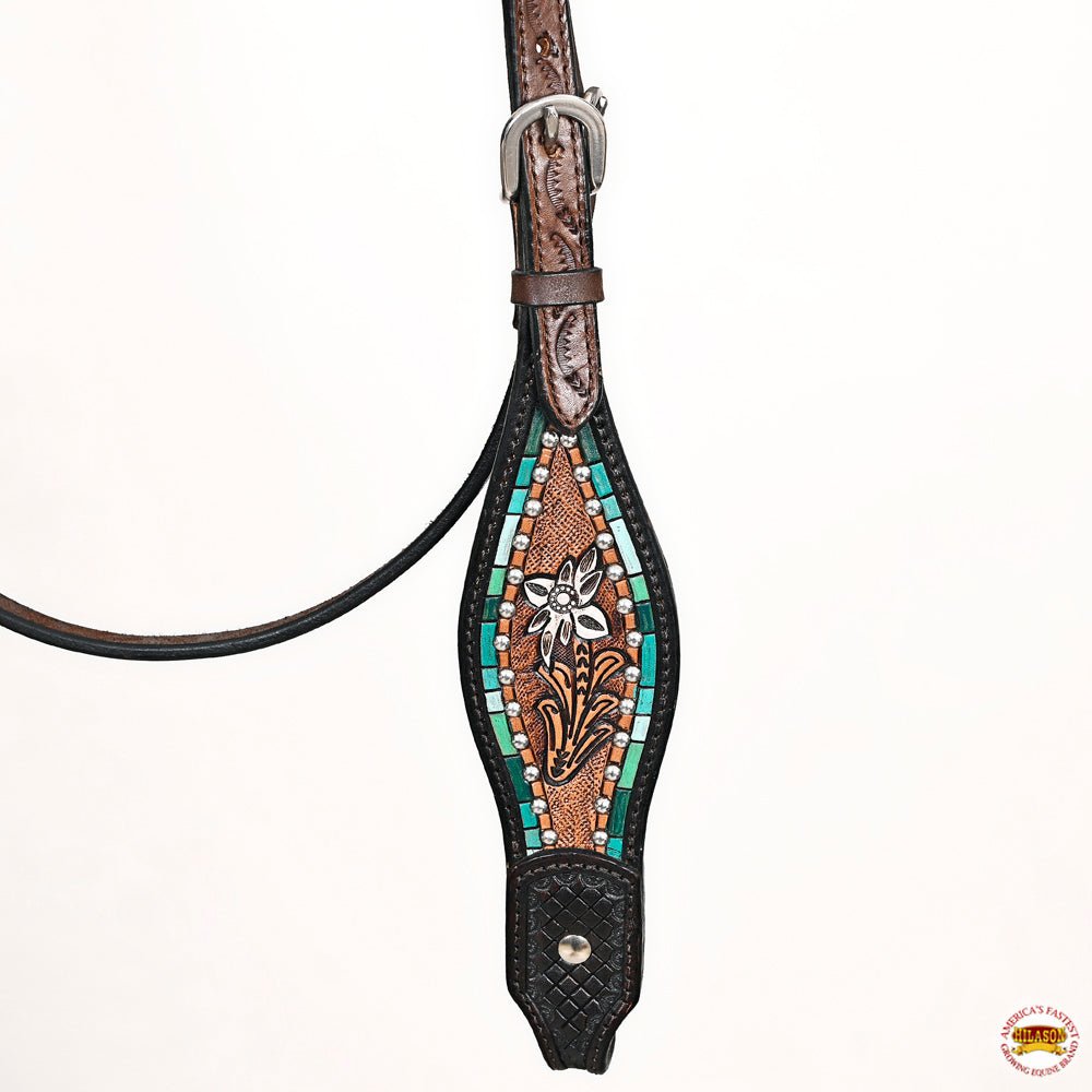 HILASON Western Horse Headstall & Breast Collar American Leather Floral Carving