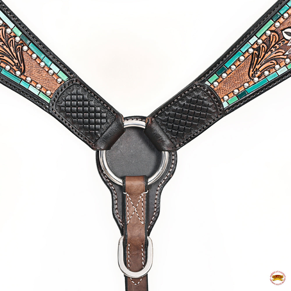 HILASON Western Horse Floral Headstall Breast Collar Set American Leather Brown | Tack for Horses