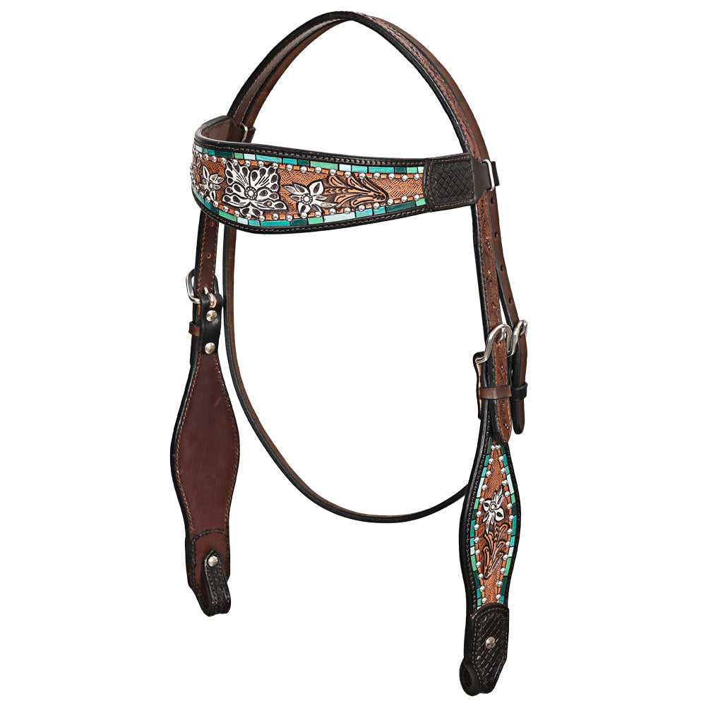 HILASON Western Horse Floral Headstall Breast Collar Set American Leather Brown | Tack for Horses
