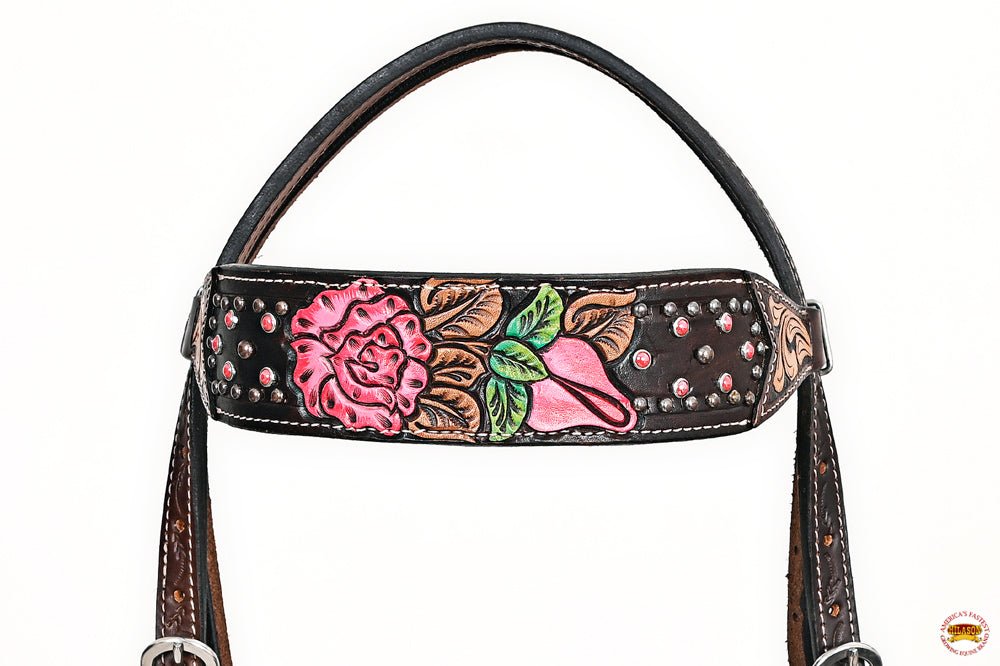 Hand-Carved Leather Western Headstall And Breast Collar Set For Training And Showing