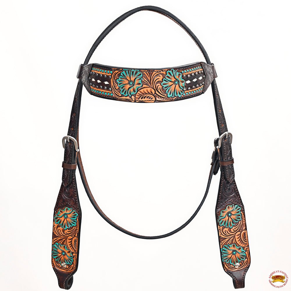 Hand-Carved Leather Western Headstall And Breast Collar Set For Training And Showing