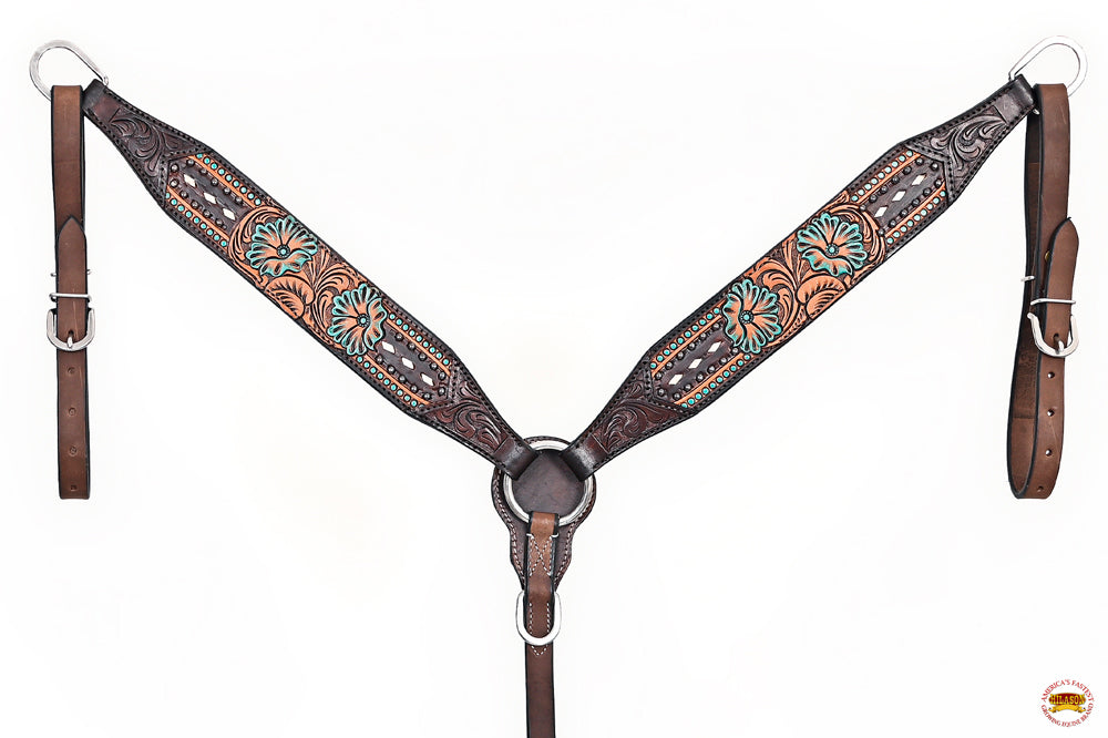 HILASON Western Horse Headstall Breast Collar Leather Brown