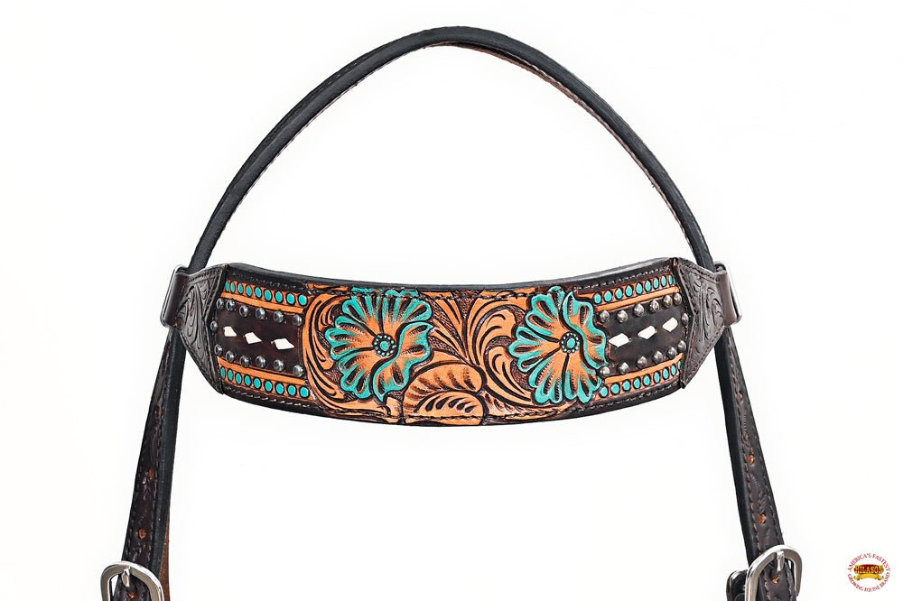 Hand-Carved Leather Western Headstall And Breast Collar Set For Training And Showing