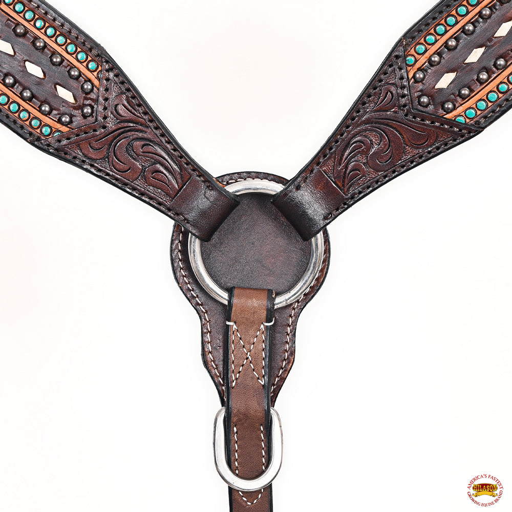 HILASON Western Horse Headstall Breast Collar Leather Tan | Tack Set for Horses