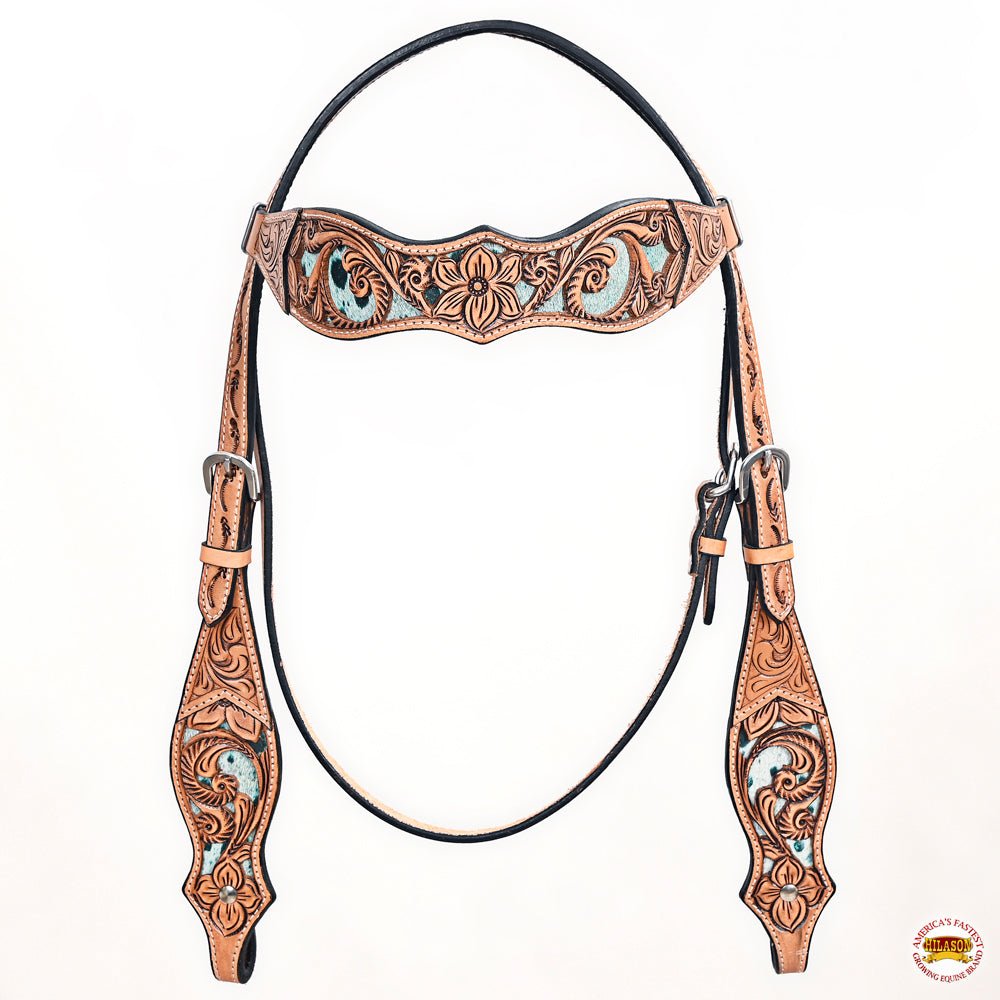 Hand-Carved Leather Western Headstall And Breast Collar Set For Training And Showing