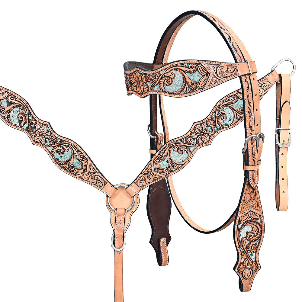 HILASON Western Horse Headstall Breast Collar American Leather Tan