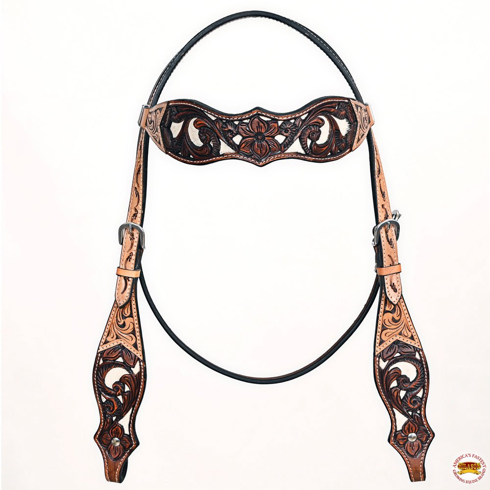 Hand-Carved Leather Western Headstall And Breast Collar Set For Training And Showing