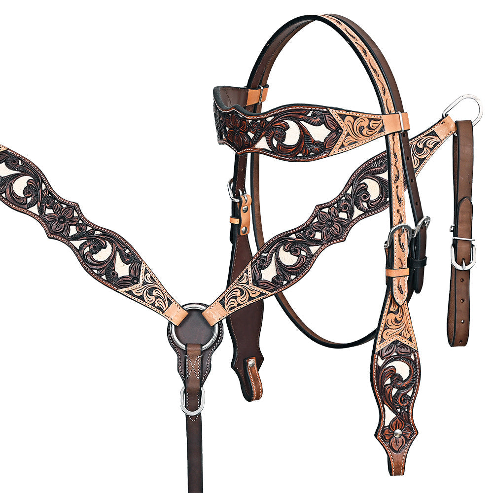 HILASON Western Horse Headstall Breast Collar Leather Brown