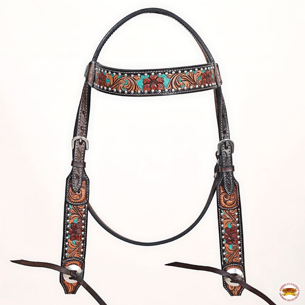 Hand-Carved Leather Western Headstall And Breast Collar Set For Training And Showing