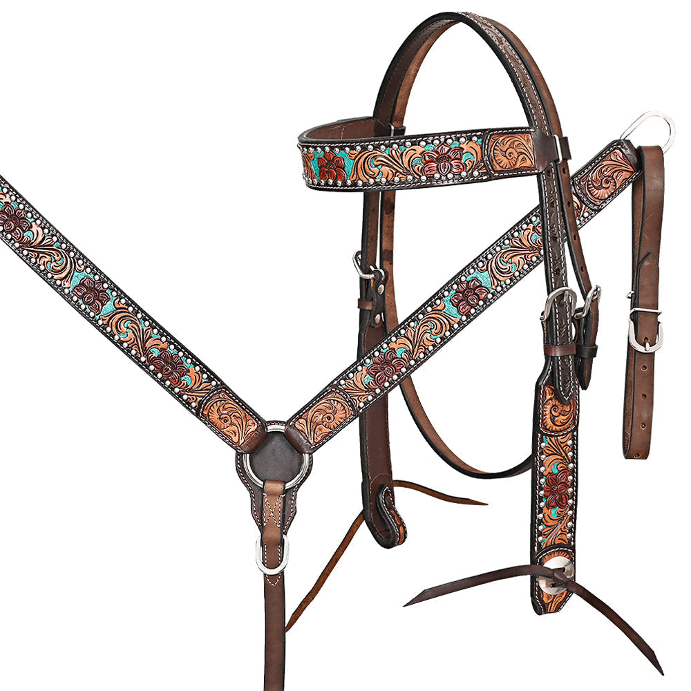 HILASON Western Horse Headstall Breast Collar Leather Brown
