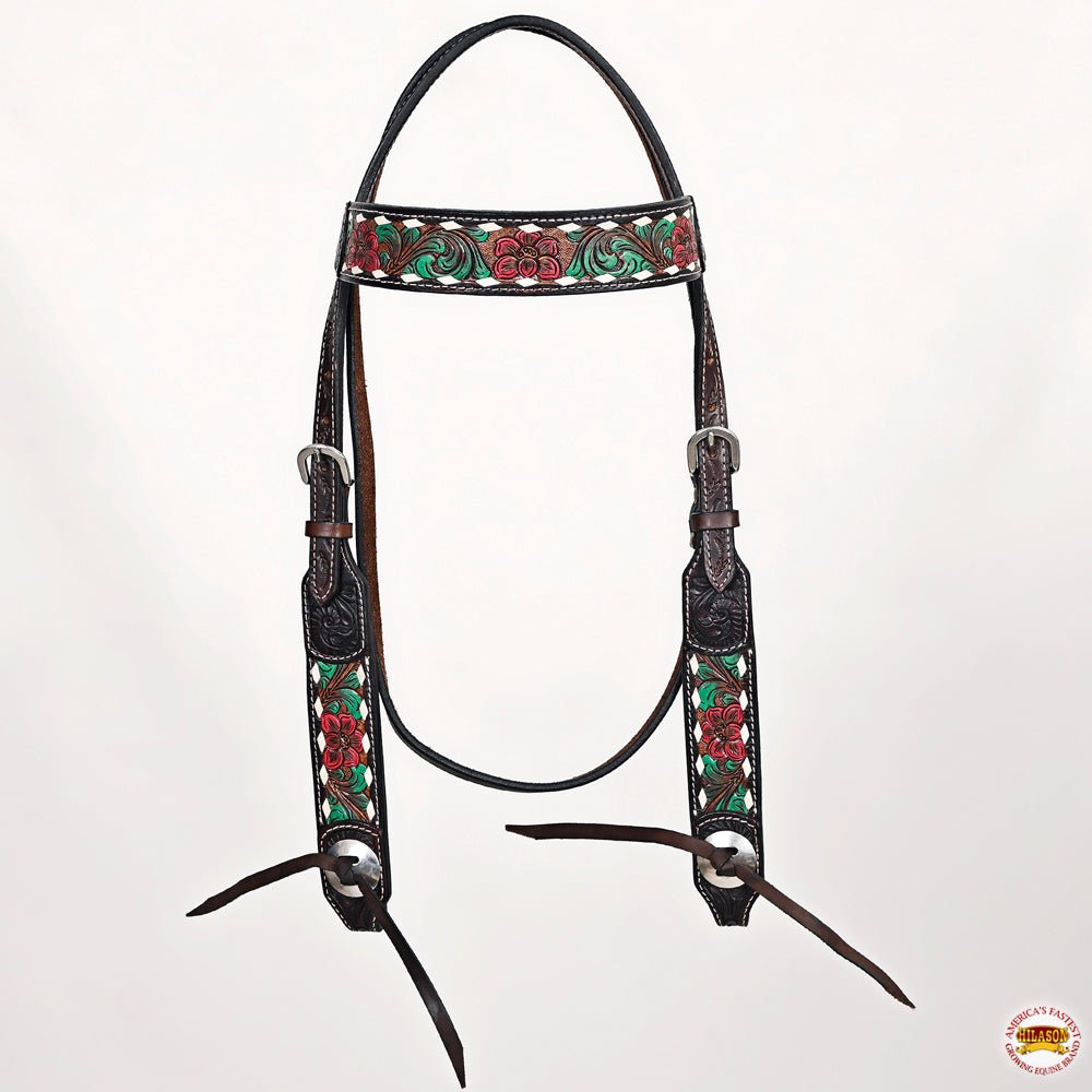 Hand-Carved Leather Western Headstall And Breast Collar Set For Training And Showing