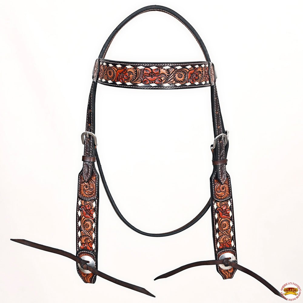 Hand-Carved Leather Western Headstall And Breast Collar Set For Training And Showing