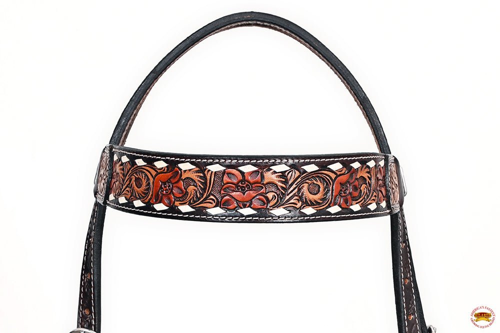 Hand-Carved Leather Western Headstall And Breast Collar Set For Training And Showing