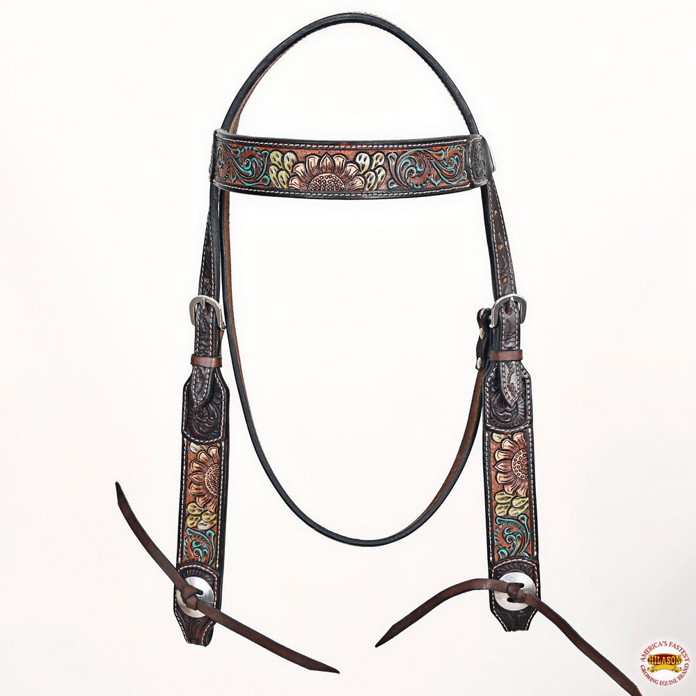 Hand-Carved Leather Western Headstall And Breast Collar Set For Training And Showing