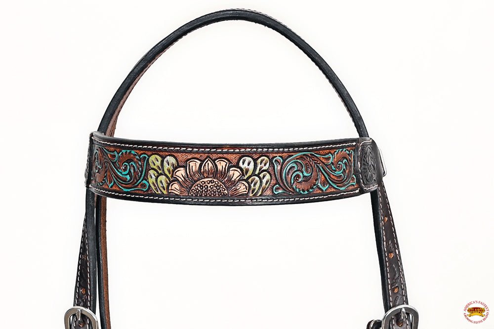 Hand-Carved Leather Western Headstall And Breast Collar Set For Training And Showing