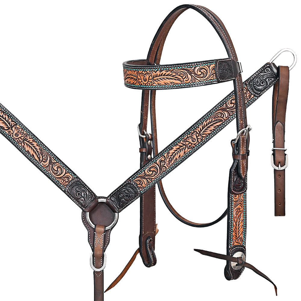 HILASON Western Horse Headstall Breast Collar Leather Brown