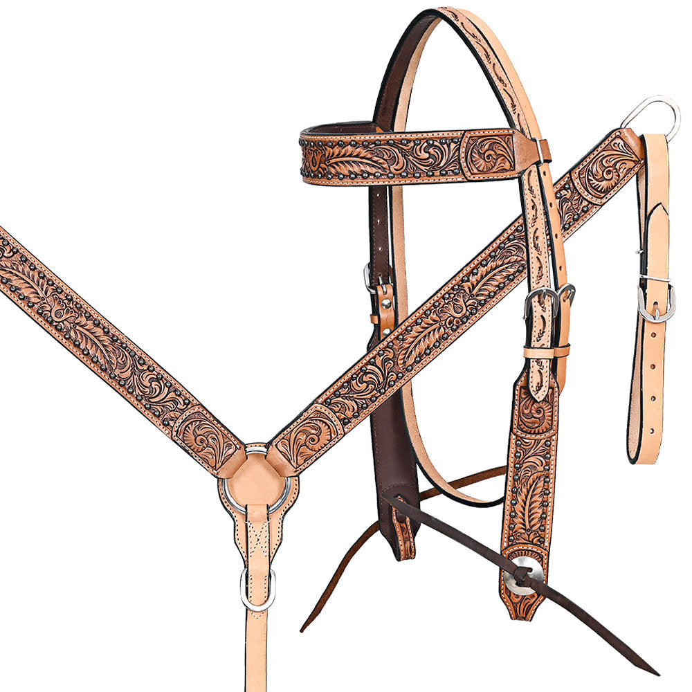 HILASON Western Horse Headstall Breast Collar Leather Tan