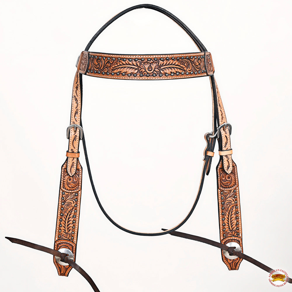 HILASON Western Horse Headstall Breast Collar American Leather Tan | Tack Set for Horses