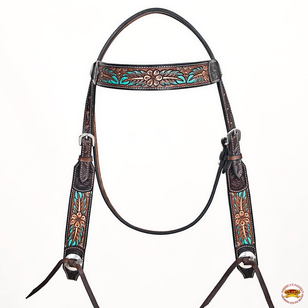 Hand-Carved Leather Western Headstall And Breast Collar Set For Training And Showing