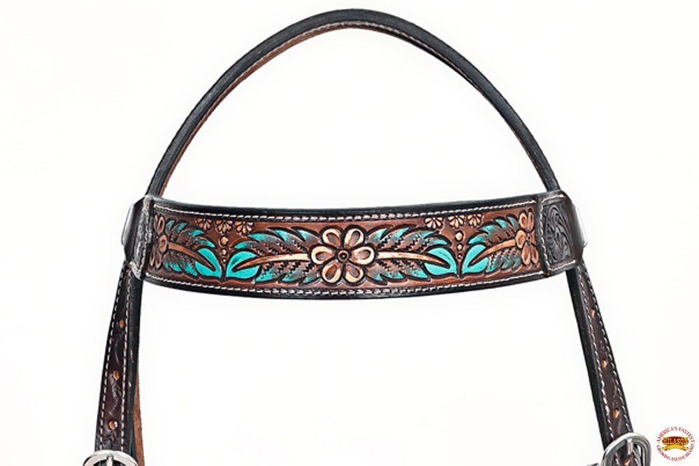 Hand-Carved Leather Western Headstall And Breast Collar Set For Training And Showing