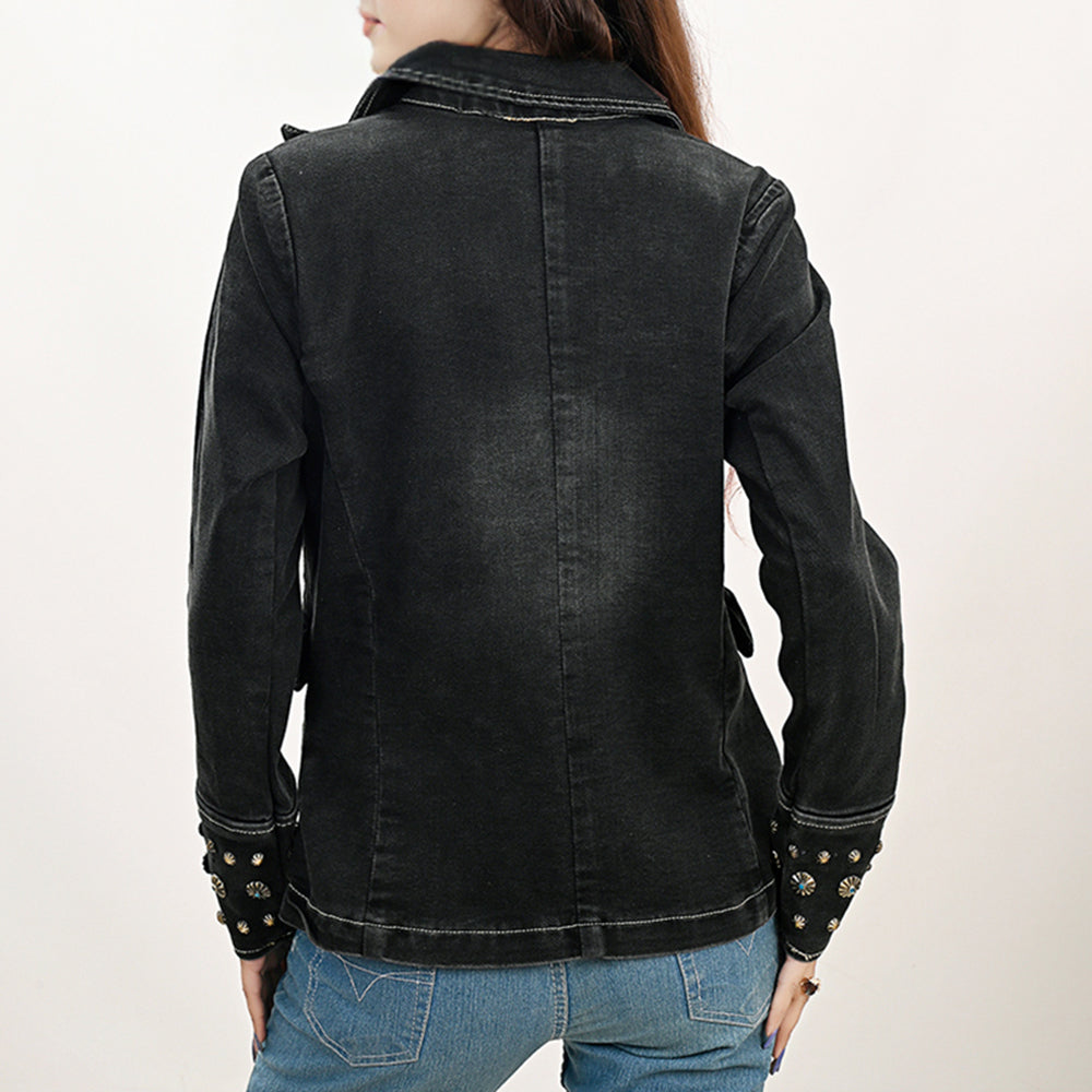 American Darling Genuine leather Hand tooled carved Women 100% cotton Denim Blazer dress jacket ladies | Vintage