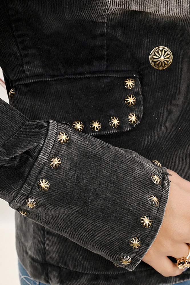 Genuine leather Hand tooled hand carved Women 100% cotton Denim Blazer dress jacket