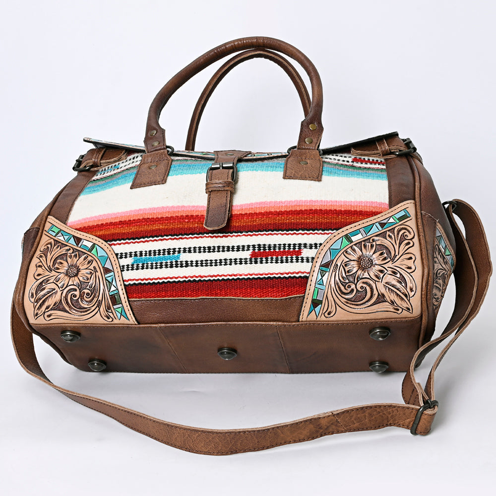 American Darling Hand-Tooled Saddle Blanket Leather Duffel Bag