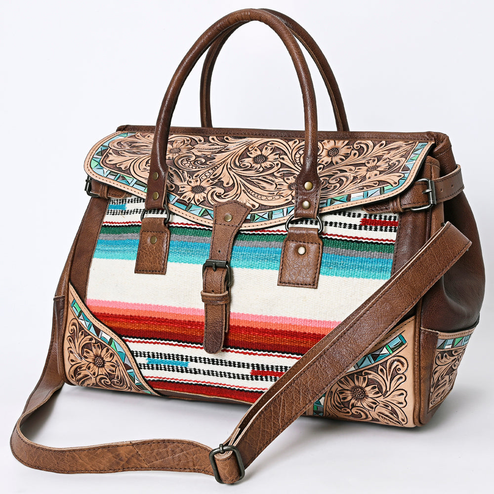 American Darling Hand-Tooled Saddle Blanket Leather Duffel Bag