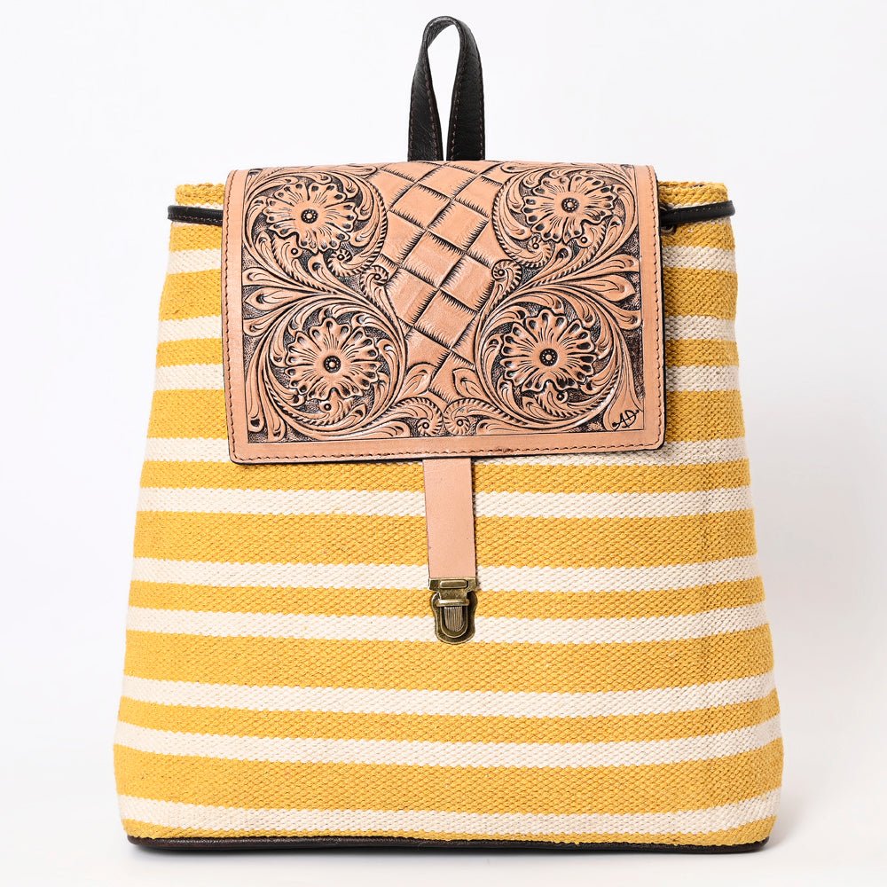 Ohlay Backpack Hand Tooled Upcycled Canvas Genuine Leather