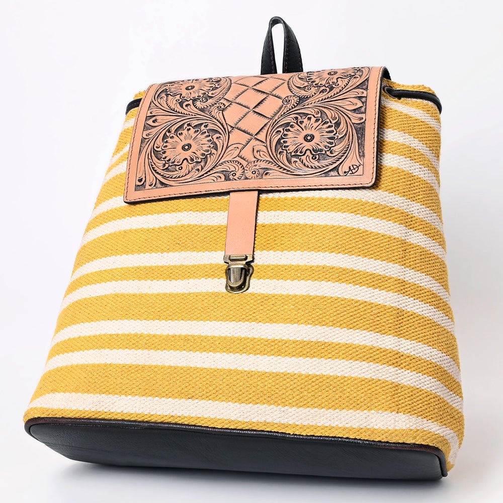 Ohlay Backpack Hand Tooled Upcycled Canvas Genuine Leather
