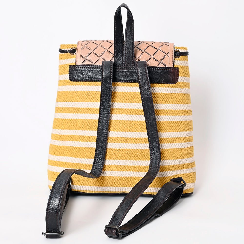 Ohlay Backpack Hand Tooled Upcycled Canvas Genuine Leather